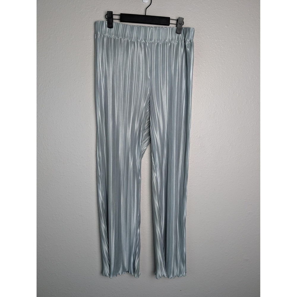 Rachel Zoe Pants Womens M Silver Satin Pleated Relaxed Pull On Party Cocktail